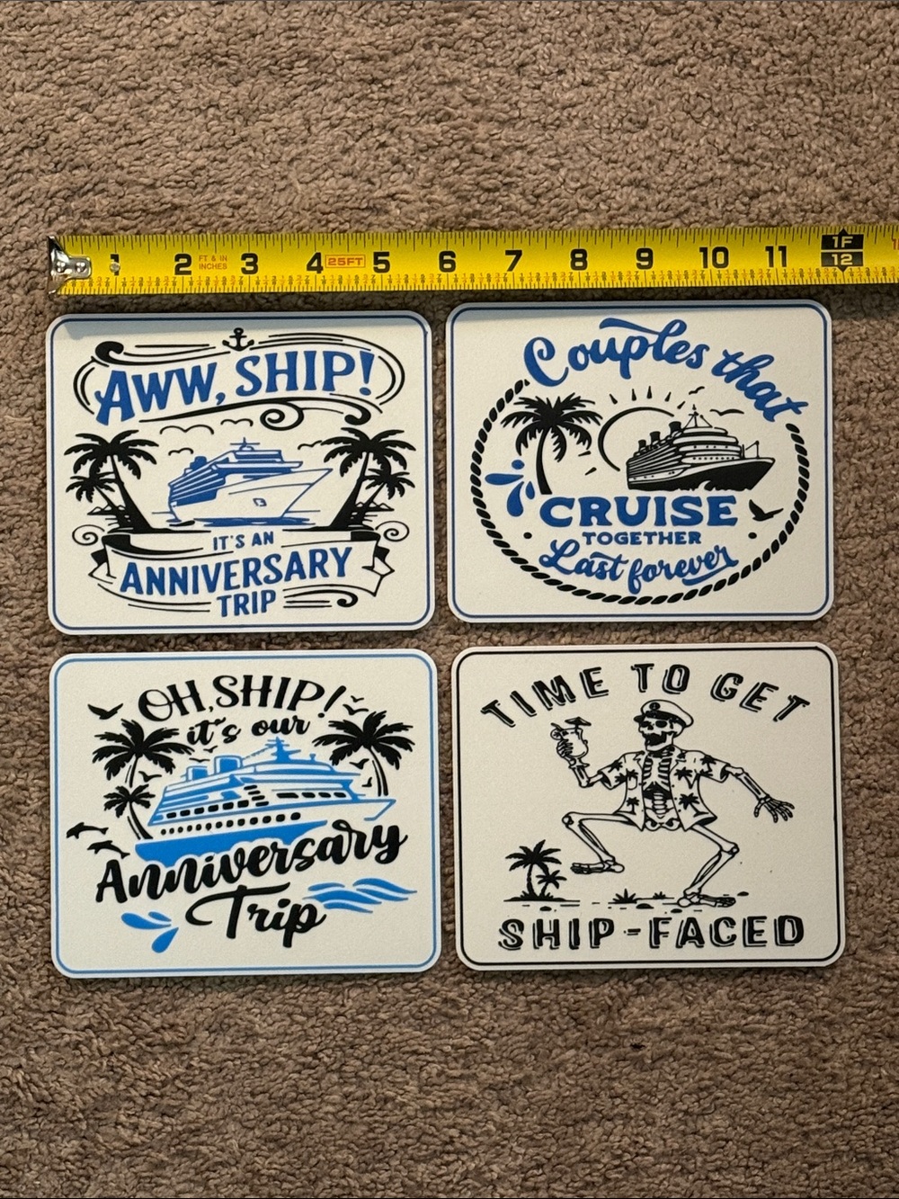 Cruise Themed signs for door or desk. 4 signs, 4 display stands, and 16 magnets